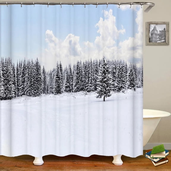 Natural landscape Snowflake Cedar Tree Shower Curtains Bathroom Curtain Frabic Waterproof Polyester Bath Curtain with