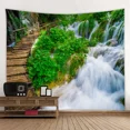 Natural landscape large tapestry wall hanging waterfall forest wooden