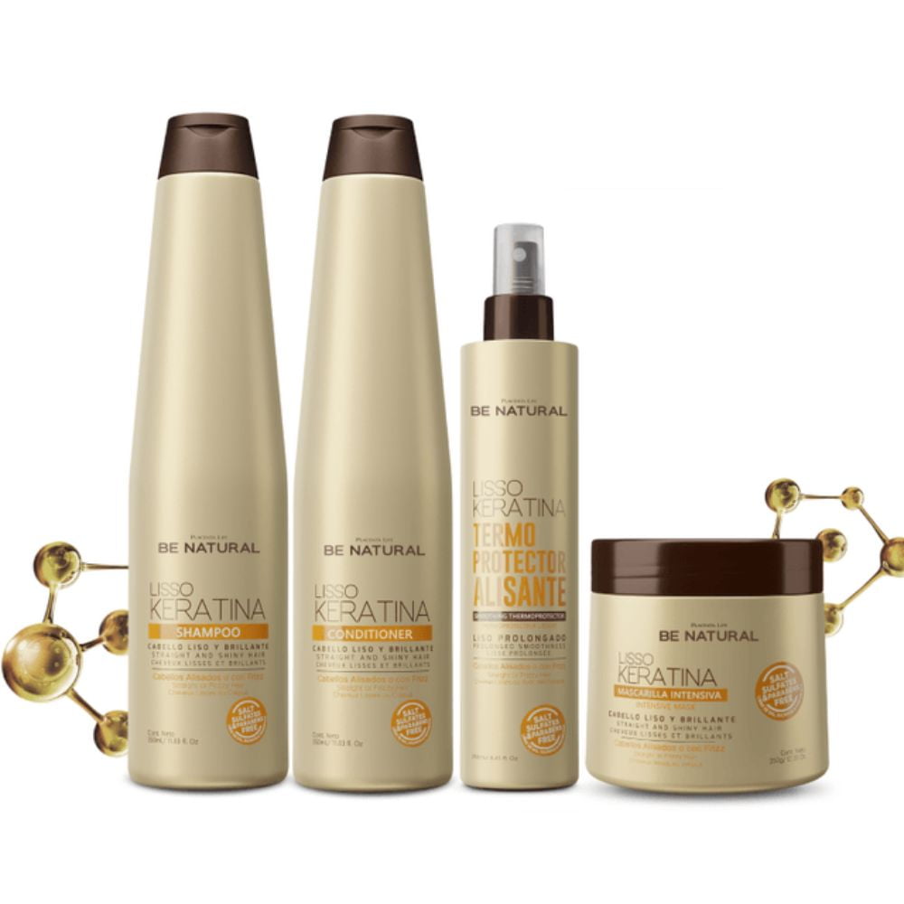 Be Natural lisso keratina (4 Pack) Lisso keratina termoprotector alisante Be Natural Shampoo Lisso Keratina Be Natural Acondicionador y Mascarilla Lisso Keratina Liso keratina