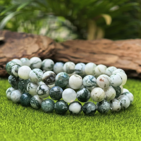 Natural moss agate Bracelet Handmade Healing Crystal Bracelet for Energy Balance, Reiki Chakra Stone, Stretch Bead Gift for Women Men
