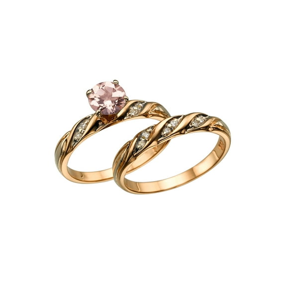 Natural peach/pink 1.60 CT VS Morganite Ring with Diamonds Rose Gold 14K Wedding Set Engagement Rings Vintage Rings