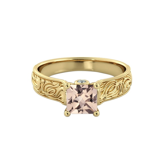 Natural peach/pink 2.06 CT VS Morganite Ring with Diamonds Yellow Gold 14K Vintage Hand Engraved Designer