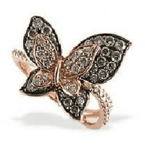Natural smoky Brown Diamond Double Butterfly Ring in 925 Sterling Silver - Gift For Daughter
