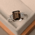 thumbnail image 1 of Natural smoky quartz ring - emerald cut engagement ring - promise ring For Her, 1 of 2