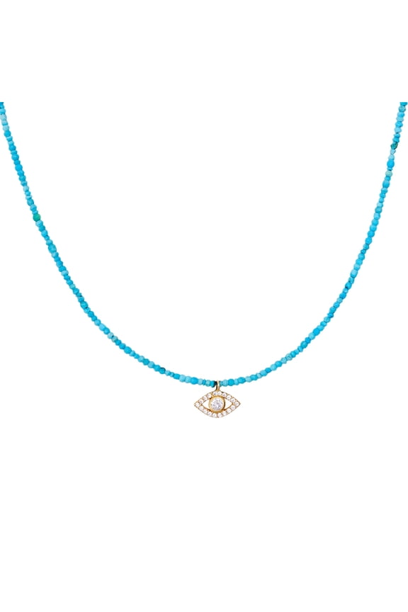 Natural turquoise beaded evil eye necklace