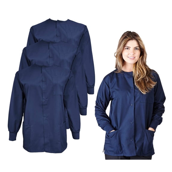 Natural uniforms Women's Scrub Jacket Warm Up Lightweight Medical Scrub Jacket - Pack of 3 Set (Dark Navy Blue, X-Small)