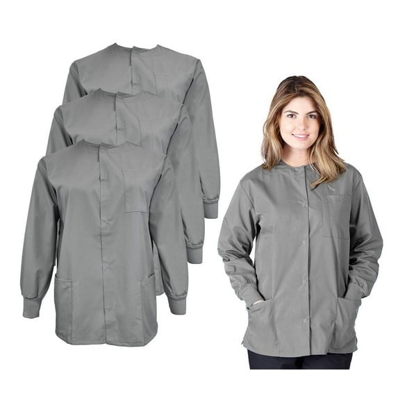 Natural uniforms Women's Scrub Jacket Warm Up Lightweight Medical Scrub Jacket - Pack of 3 Set (Gray, XX-Large)