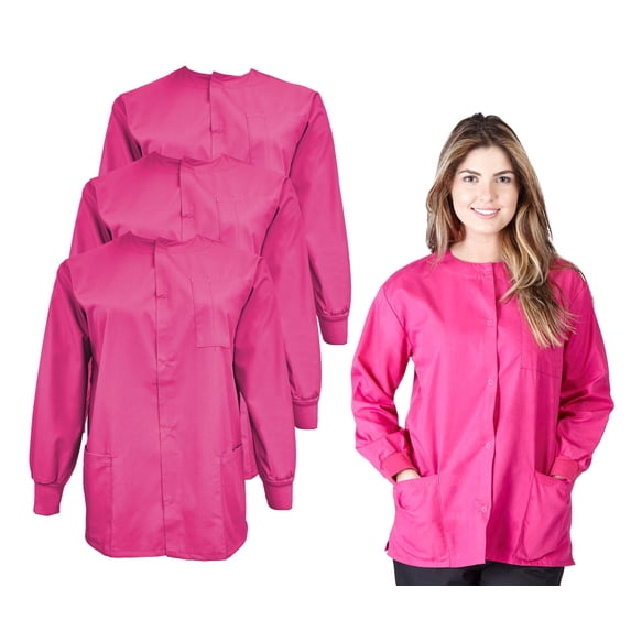Natural uniforms Women's Scrub Jacket Warm Up Lightweight Medical Scrub Jacket - Pack of 3 Set (Hot Pink, 5X-Large)