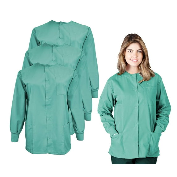Natural uniforms Women's Scrub Jacket Warm Up Lightweight Medical Scrub Jacket - Pack of 3 Set (Surgical Green, 3X-Large)