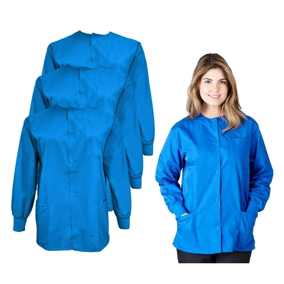 Natural uniforms Women's Scrub Jacket Warm Up Lightweight Medical Scrub Jacket - Pack of 3 Set (True Royal Blue, Large)