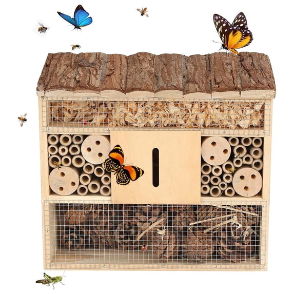 Natural wood Bee House Bug Hotel, Hanging Insect Hotel for Garden ...