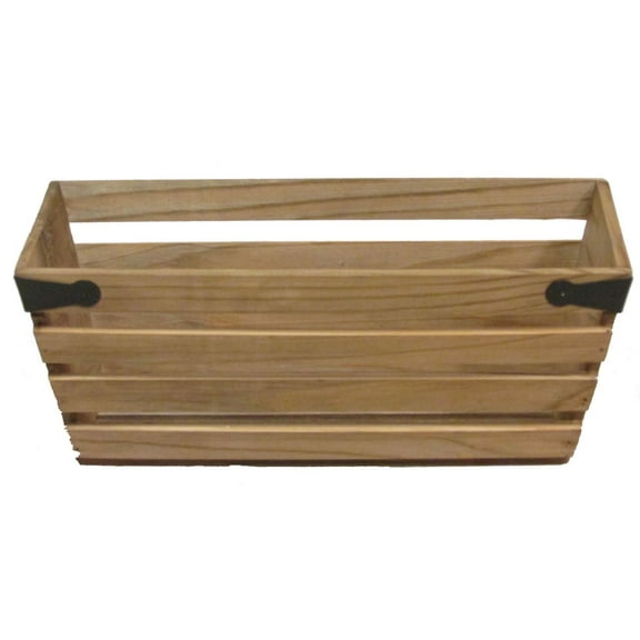 Natural wood double 6" crate style planter with metal corner design