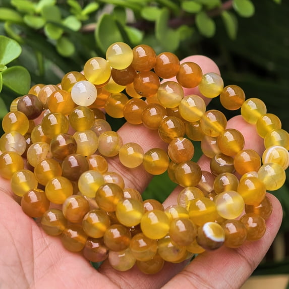 Natural yellow agate Bracelet Handmade Healing Crystal Bracelet for Energy Balance, Reiki Chakra Stone, Stretch Bead Gift for Women Men