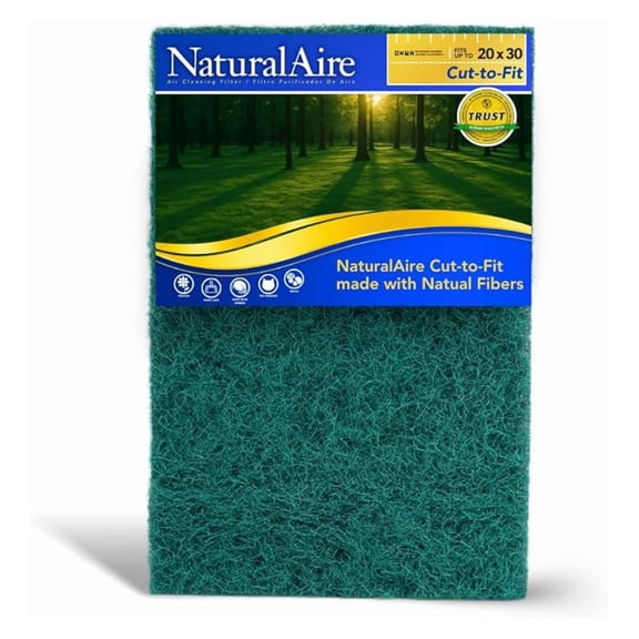 NaturalAire Reusable Air Filter 20x30x1 - Cut to Fit Material for Furnace, HVAC, & Vents - Washable Natural Fibers