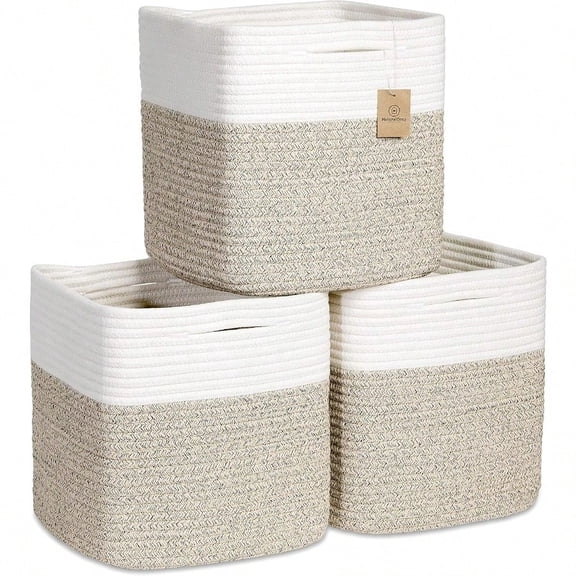 NaturalCozy Storage Cubes 11 Inch Cotton Rope Woven Baskets for Organizing 3Pack Cube Bin Square Shees Organizer Classroom Toy Bins Closet  Nursery