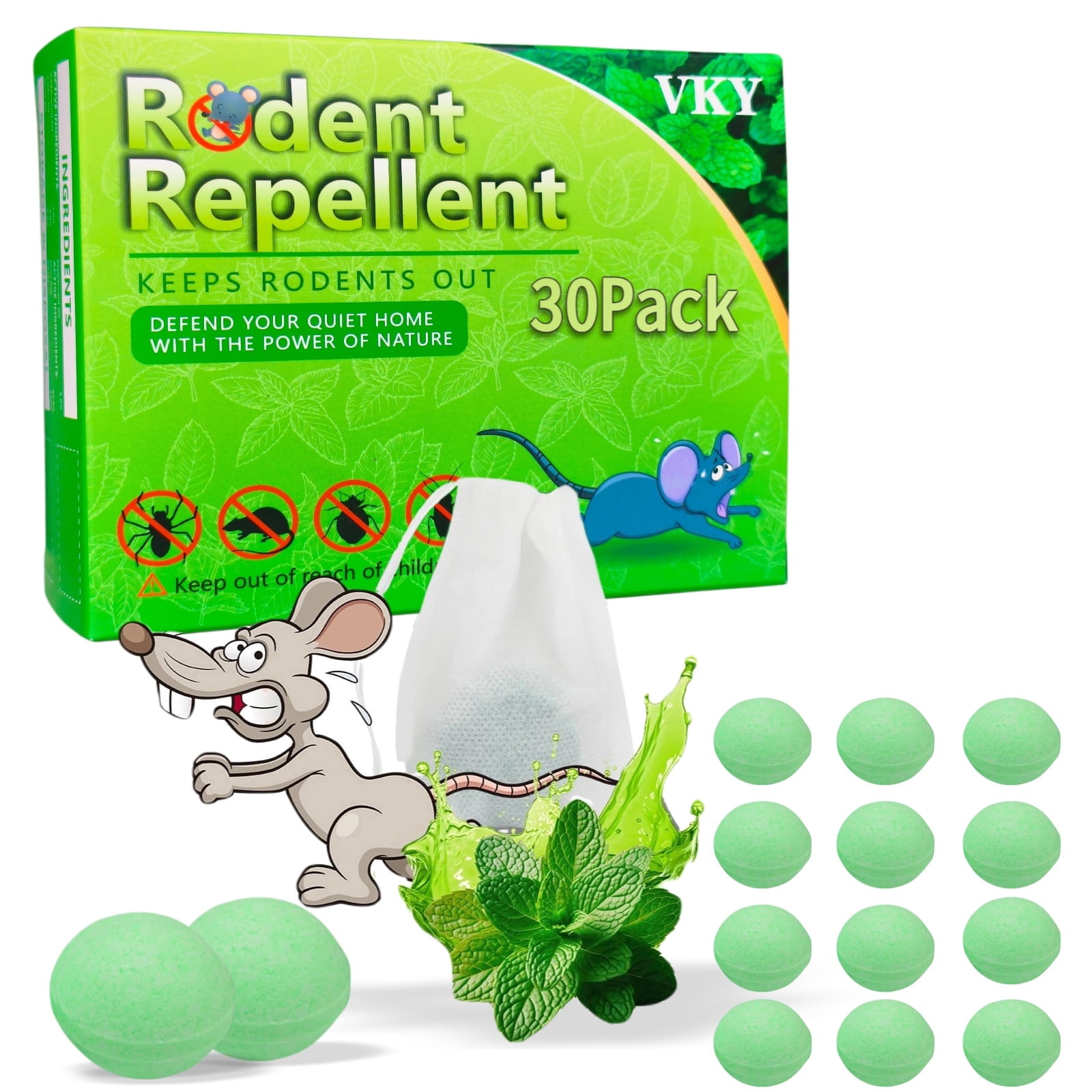 NaturalRepellent Ball： RodentRepellent is formulated with botanical rodentrepellents that leavepests with no place to hide. No traps, no harsh chemicals.