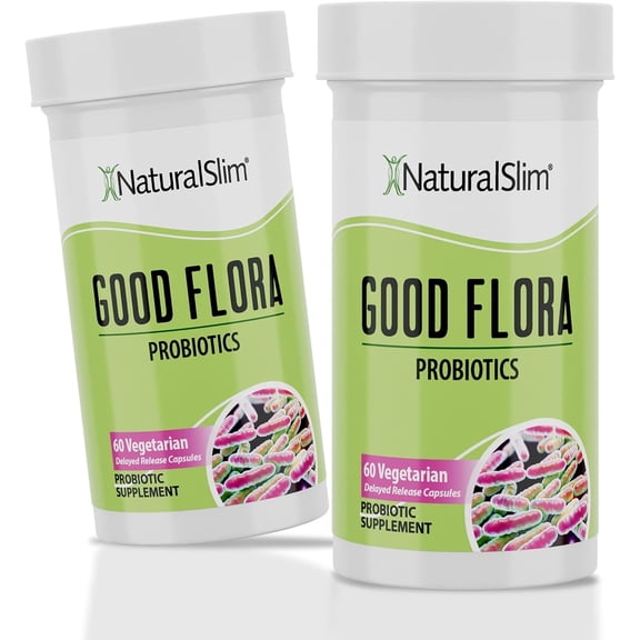 NaturalSlim Probiotic Gentle Formula Supplements for Gut Health, Digestive Health, Immune Support & De-Bloating for Women & Men, 7 Powerful Probiotic Strains, 60 Vegetarian Capsules, 2 Pk