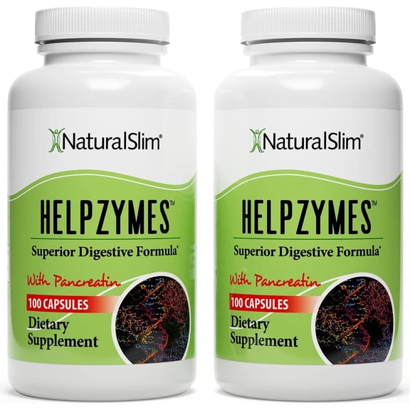 NaturalSlim Helpzymes, Enzyme Complex for Adults with Bromelain, Ox Bile, Pancreatin & Betaine HCL,100 Capsules, 2 Pack