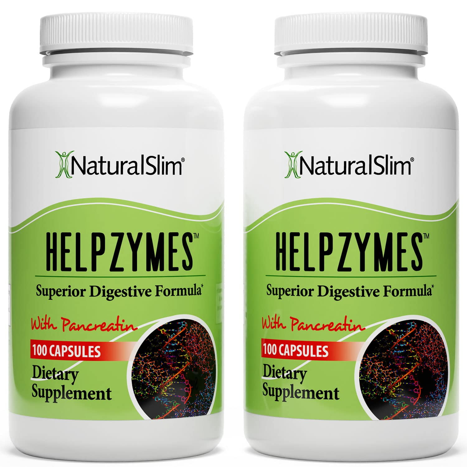 NaturalSlim Helpzymes w/ HLC Acid & Pancreatin 2 Pack - Digestive Enzymes, 100 Capsules