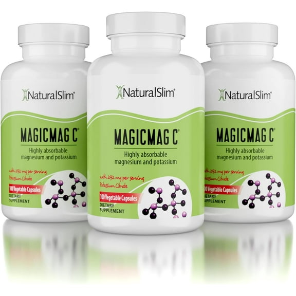 NaturalSlim MagicMagC - 3-Pack Magnesium Citrate Capsules w/ Potassium, 100 Ct