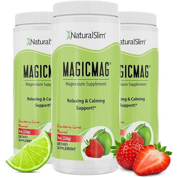 NaturalSlim MagicMag Magnesium Citrate Powder - 3 Pack - Anti Stress Drink Mix - 8oz