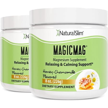 NaturalSlim Magicmag Pure Magnesium Citrate Powder Stress, Constipation, Muscle, Heart Health, and Sleep Support | Honey Chamomile Flavored Magnesium Supplement - 8oz Drink Mix (2 Pack)