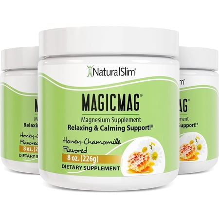 NaturalSlim Magicmag Pure Magnesium Citrate Powder Stress, Constipation, Muscle, Heart Health, and Sleep Support | Honey Chamomile Flavored Magnesium Supplement - 8oz Drink Mix (3 Pack)