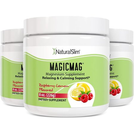 NaturalSlim Magicmag Pure Magnesium Citrate Powder Stress, Constipation, Muscle, Heart Health, and Sleep Support | Raspberry Lemon Magnesium Supplement - 8oz Drink Mix (3 Pack)
