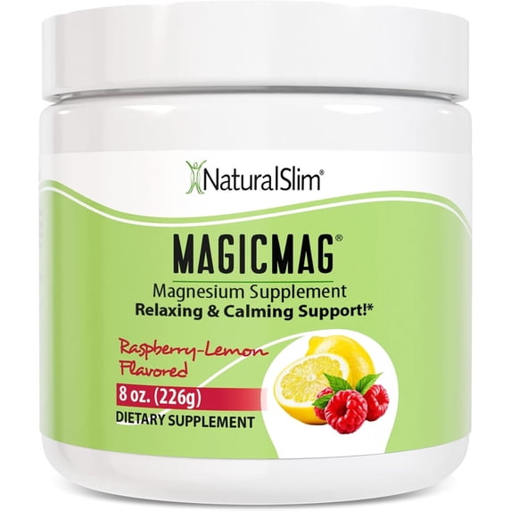 NaturalSlim MagicMag Magnesium Citrate Powder Drink for Relaxation, Stress, Constipation, Better Rest & Digestive Health, Magnesium Supplement for Women and Men, Raspberry Lemon 8oz