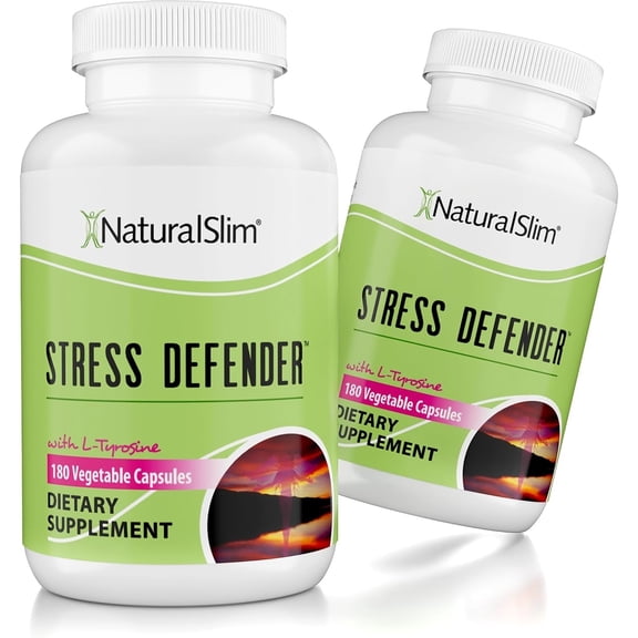 NaturalSlim Stress Relief Supplement - Stress Defender, High Cortisol Reducer, Control Cravings, Sleep & Metabolism Support with Vitamin B5 Pantothenic Acid & L Tyrosine 180 Vegetable Capsules 2 Pack