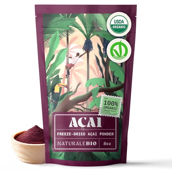NaturaleBio Organic Freeze-Dried Acai Berries Powder Vegan Gluten-Free 8 OZ