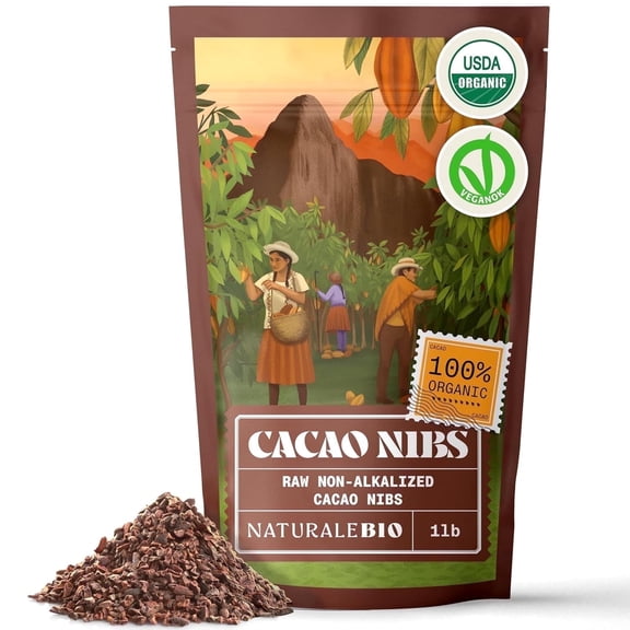 NaturaleBio Organic Raw Cacao Nibs 1 lb. Pure Cacao Pieces, Gluten-Free, Vegan, Made in Peru