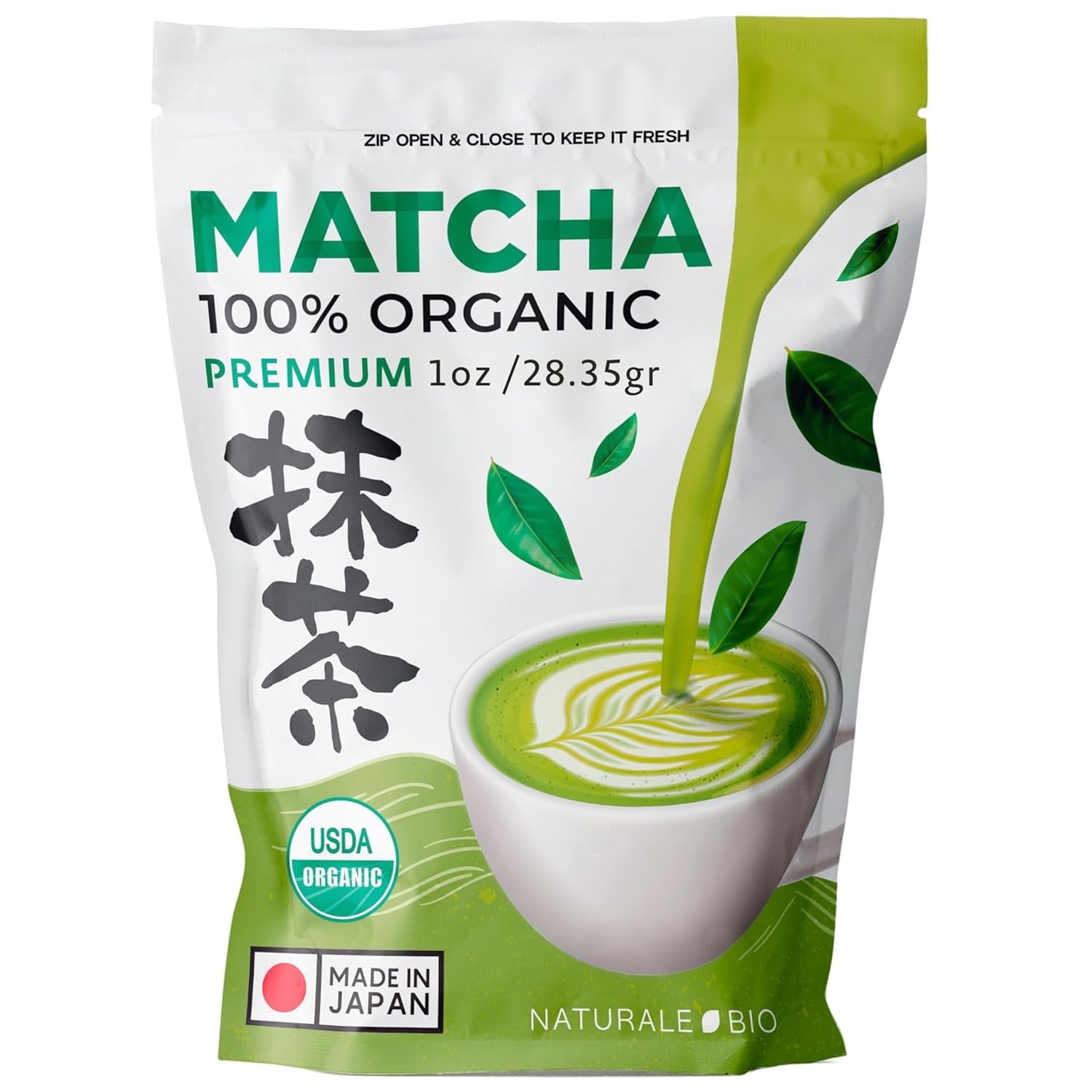 NaturaleBio Premium 1oz Matcha Powder USDA Organic Matcha Green Tea Powder Harvested in Japan
