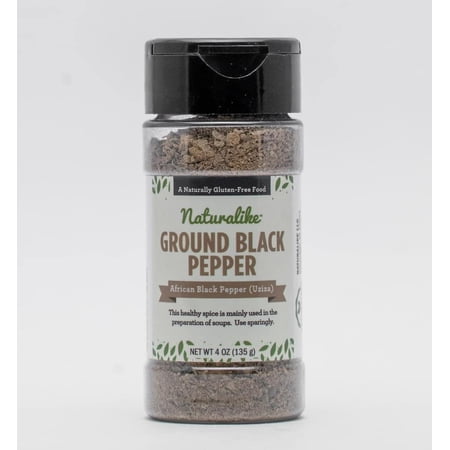 Naturalike Ground African Black Pepper (Uziza) 4oz - Guinea Pepper - Perfect for Chefs and Pepper Shaker Refills - Calorie Free Coarse Ground Black Pepper - 135 grams