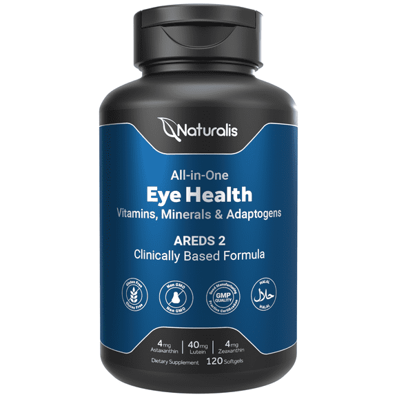 Naturalis Areds2 Eye Supplement Plus Vision Adaptogen Blend | Lutein, Zeaxanthin, Astaxanthin, Bilberry, Blueberry, Cranberry & Grape Seed | 120 Vision Essential Softgels