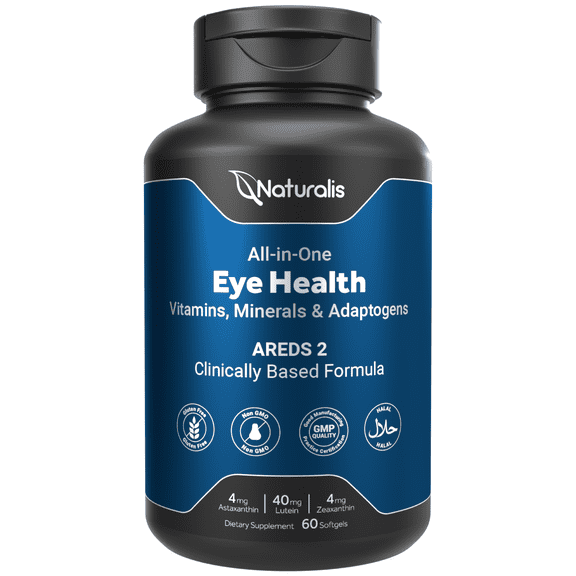 Naturalis Areds2 Eye Supplement Plus Vision Adaptogen Blend | Lutein, Zeaxanthin, Astaxanthin, Bilberry, Blueberry, Cranberry & Grape Seed | 60 Vision Essential Softgels