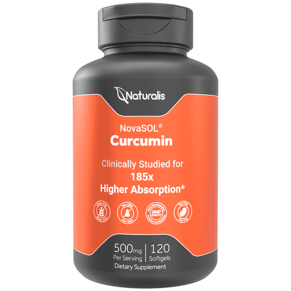 Naturalis NovaSOL Turmeric Curcumin (5,550mg Curcuminoids Equivalent Per Serving) - Clinical Proven with 185X Better Absorption | Antioxidant Support for Brain, Joint & Immune Health* | 120 Servings