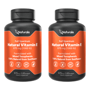 Naturalis Sunflower Vitamin E 670mg 1000 IU with Mixed Tocopherols | Essential Skin Vitamin & Immune Support | Non-GMO, Soy & Gluten Free | Pack of 2