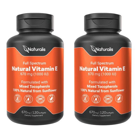 Naturalis Sunflower Vitamin E 670mg (1000 IU) with Mixed Tocopherols | Essential Skin Vitamin & Immune Support | Non-GMO, Soy & Gluten Free | Pack of 2