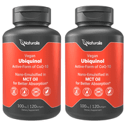 Naturalis Ubiquinol 100mg Active CoQ-10 Emulsified in MCT Oil for Better Absorption | Gluten Free, Non-GMO & Soy-Free | Cardiovascular Wellness, Antioxidant Protection, and Healthy Skin*| Pack of 2