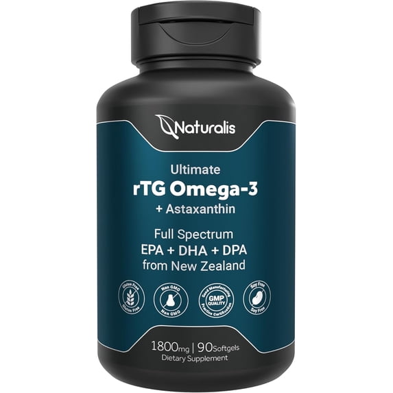 Naturalis Ultra Pure rTG Omega 3 Fish Oil 1800mg from Wild New Zealand Tuna - Full Spectrum Omega3s EPA, DHA & DPA - 90 Softgels
