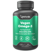 Naturalis【520mg Per Softgels】Vegan Omega 3 DHA, EPA & DPA from Algae | Vegan Society Certified, Sustainably Sourced, True Full Spectrum | 60 Veggie Softgels (Carrageenan Free)