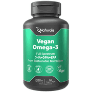 Naturalis【520mg Per Softgels】Vegan Omega 3 DHA, EPA & DPA from Algae | Vegan Society Certified, Sustainably Sourced, True Full Spectrum | 60 Veggie Softgels (Carrageenan Free)