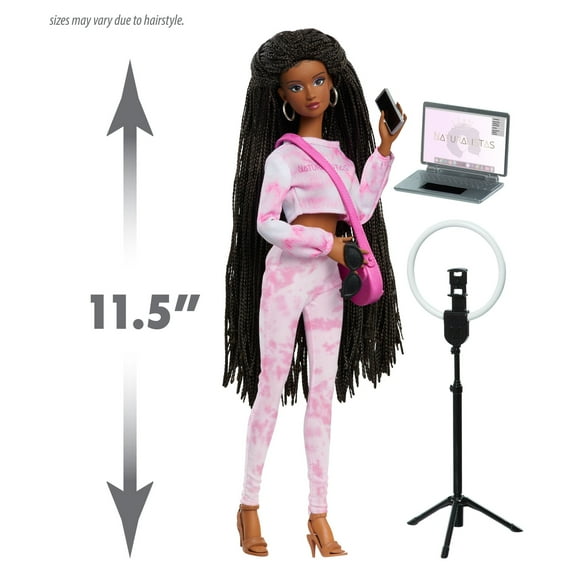 Naturalistas 11.5-inch Grace Fashion Doll and Accessories with 4B Textured Hair, Medium Brown Skin Tone, Deluxe Influencer Set