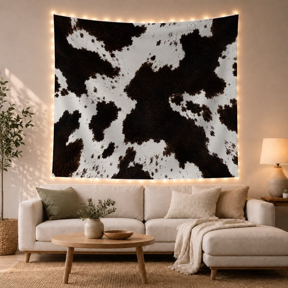 Naturalistic Cowhide Pattern Against a White Background, Cozy Rustic for Animal Lovers, Modern Wall Art Decor, Housewarming Gift, Tapestry Wall Hanging for Living Room and Bedroom