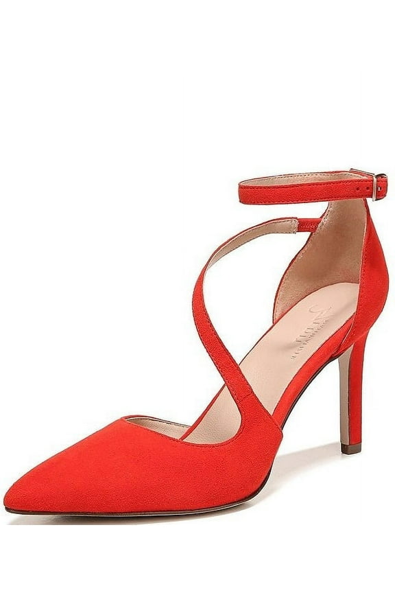 Abilyn Retro Poppy Suede Ankle Strap Pointed Toe Stiletto Heel Pumps (Retro Poppy Suede, 8.5)