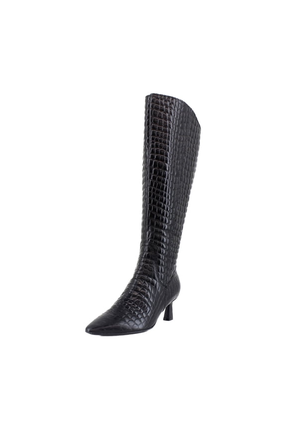 Women's Deesha Knee High Boot Black Croco Wide Calf 7.5M