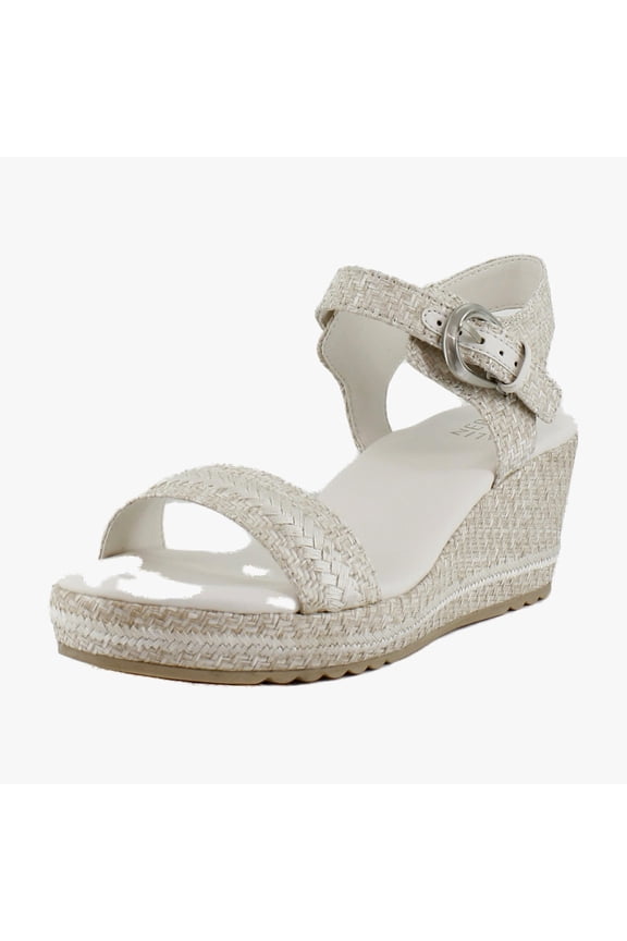 Womens Stella Open Toe Wedge Sandal Eggshell Beige Raffia 11M