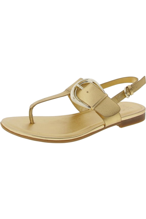 Taylor T-Strap Slingback Flat Sandal Dark Gold Faux Leather 8M