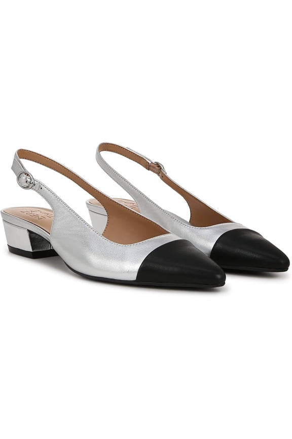 Women's Banks Slingback Pumps Silver/Black Toe Cap 9.5W